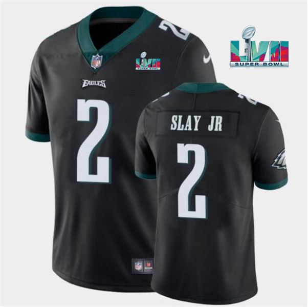 Men's Philadelphia Eagles #2 Darius Slay JR Black Super Bowl LVII Patch Vapor Untouchable Limited Stitched Jersey